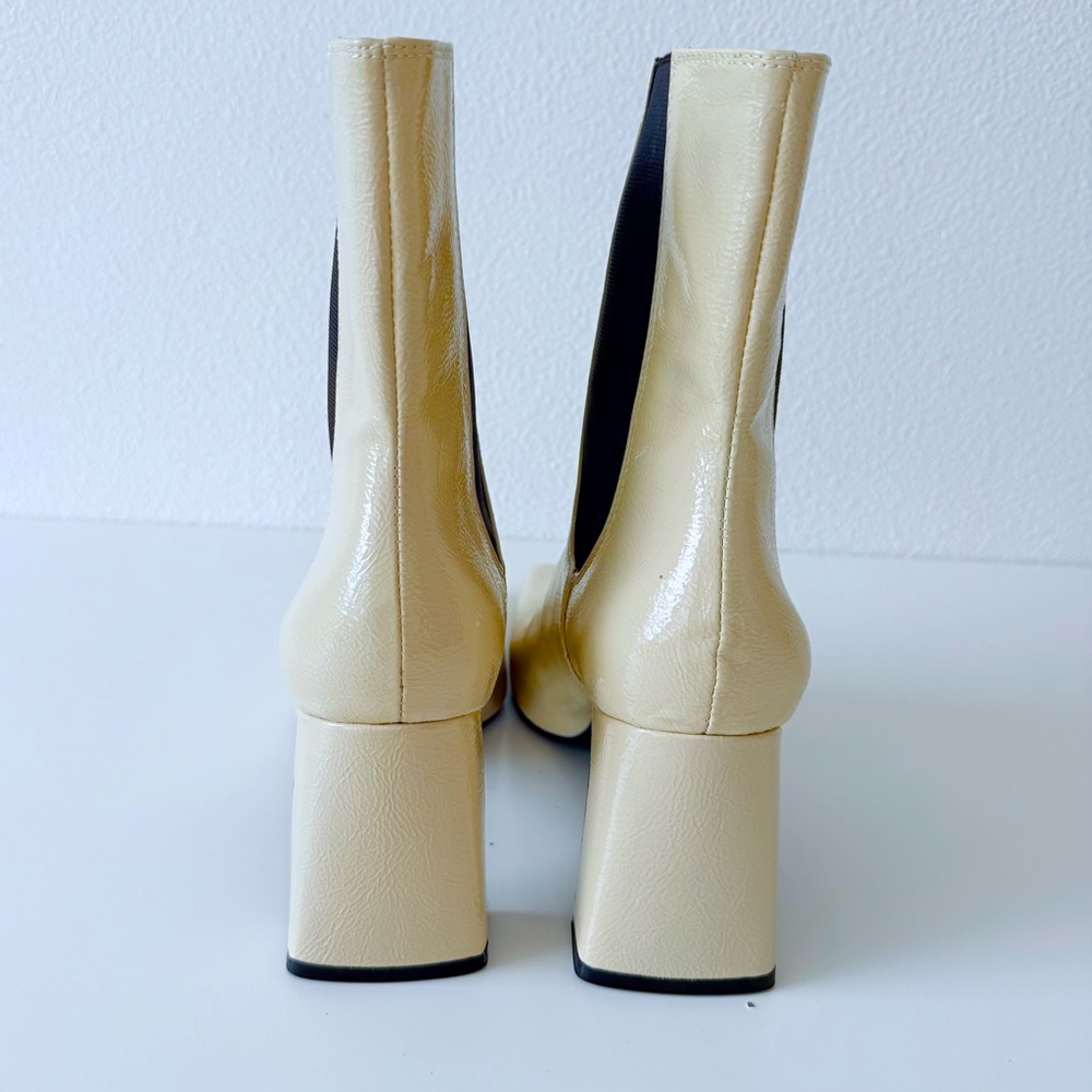 Zara Patent Square-Toe Heeled Ankle Boots-Ecru-Women’s Size 9 Vegan - Picture 6 of 14